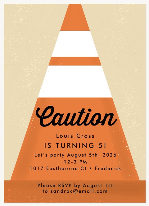 Traffic Cone Kids Birthday Invitations