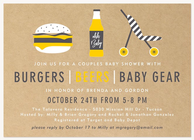 Burgers, Beers & Gear Baby Shower Invites