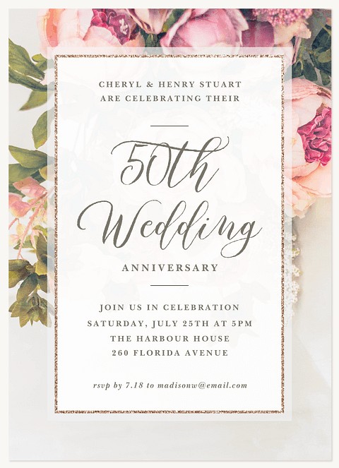 Vintage Floral Wedding Anniversary Invitations