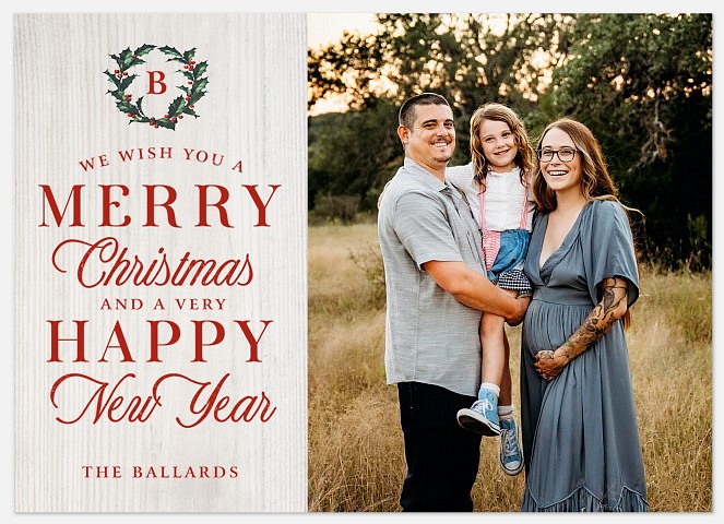 Holly Wreath Holiday Photo Cards
