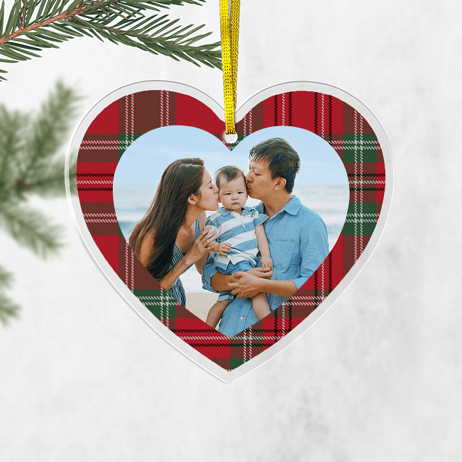 Plaid Heart Personalized Ornaments