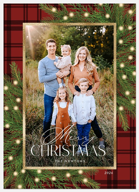 Plaid Greenery Holiday Photo Cards