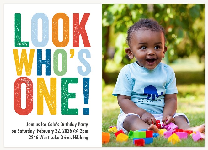 Colorful Chalk First Birthday Invitations