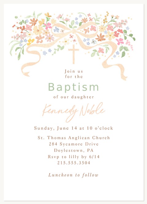 Floral Bow Baptisms & Christening Invitations