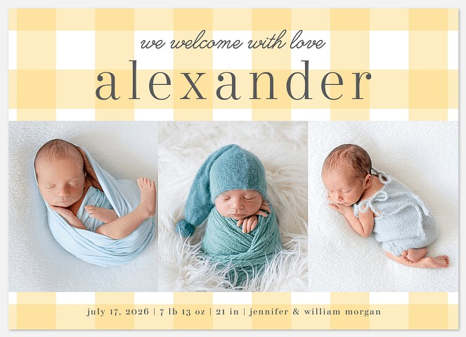 Bright Plaid Baby Birth Announcements