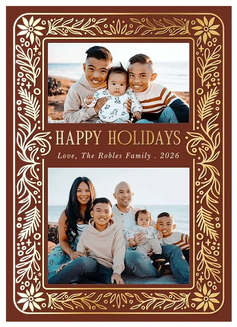 Gilded Botanical Border Personalized Holiday Cards