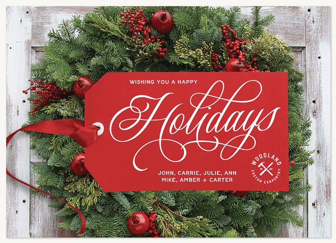 Rustic Wreath Tag Business Holiday Cards