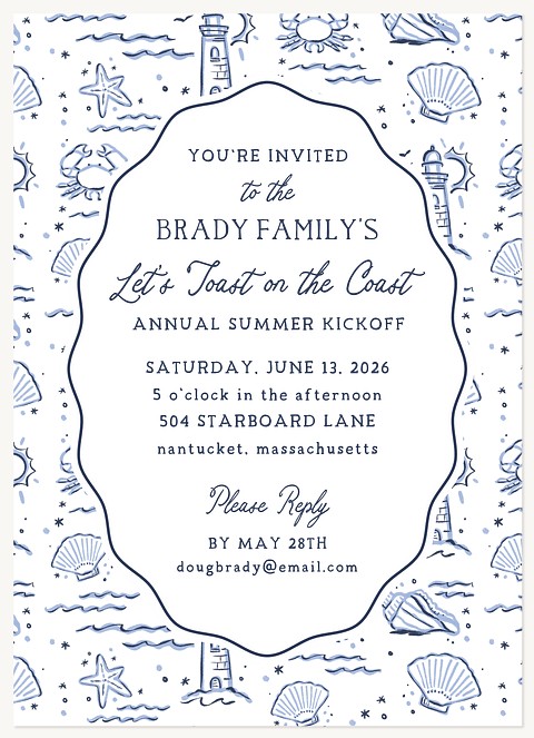 Seaside Toile Dinner & Cocktail Party Invitations