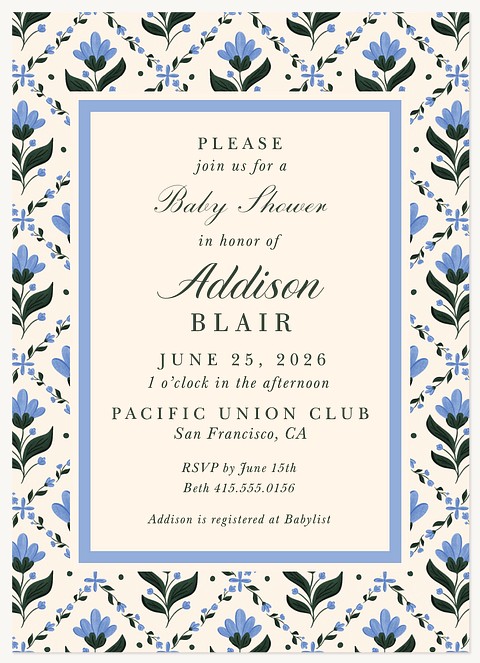 Botanical Tiles Baby Shower Invites