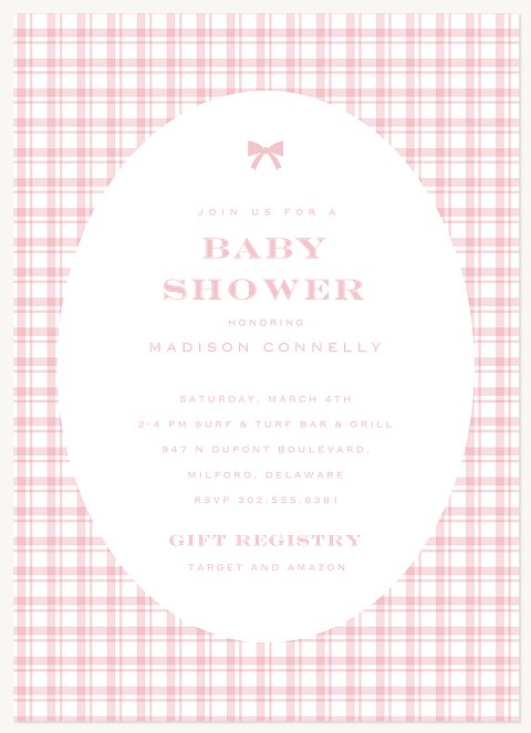 Pink Check Baby Shower Invites