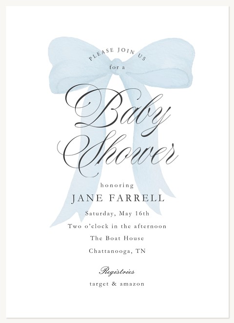Sweet Blue Bow Baby Shower Invites