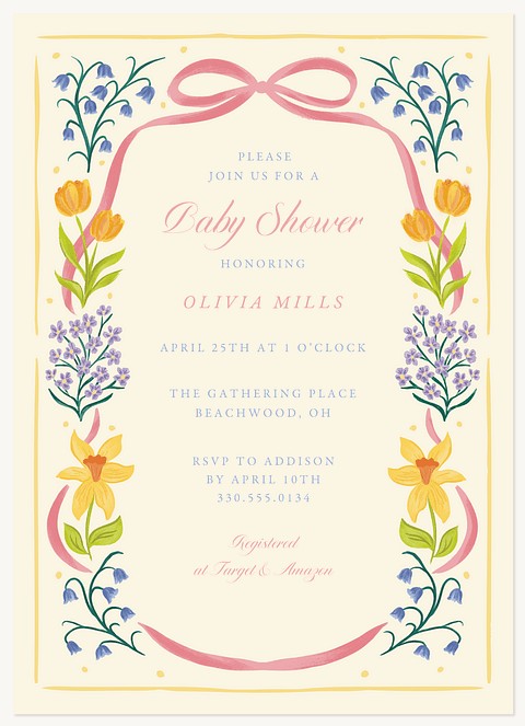 Ribbon Wreath Baby Shower Invites