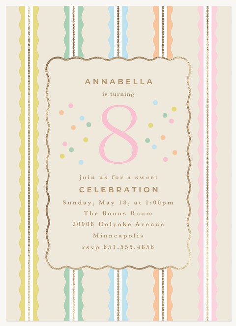 Candy Stripes Kids Birthday Invitations