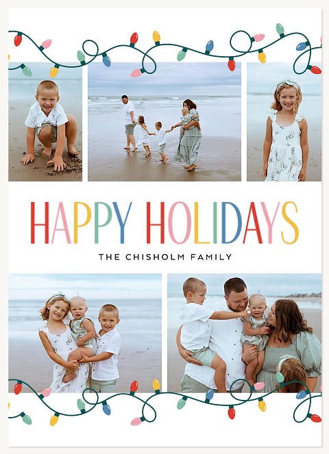 Colorful Bulbs Personalized Holiday Cards