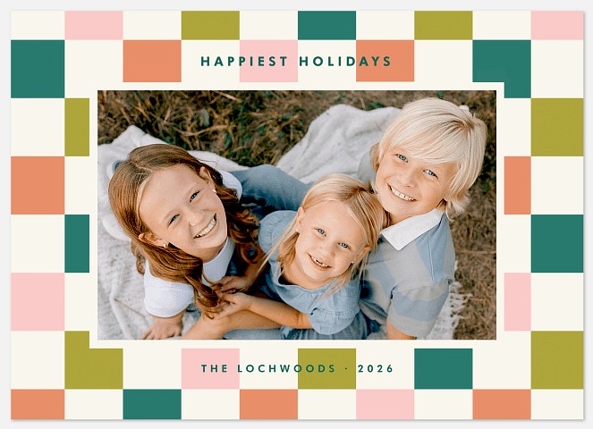 Retro Checkers Holiday Photo Cards