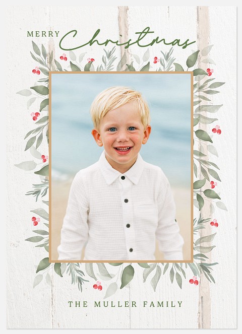 Watercolor Greenery Holiday Photo Cards