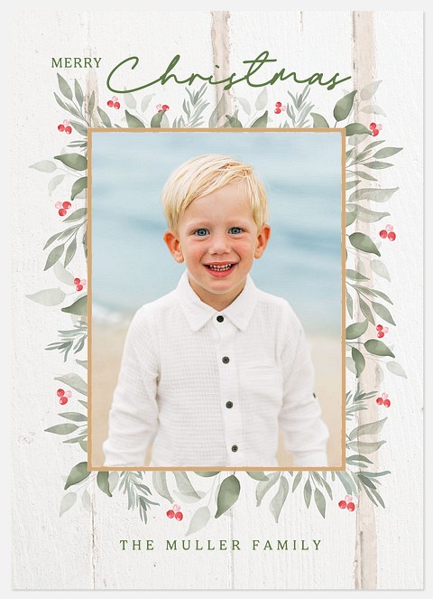 Watercolor Greenery Holiday Photo Cards