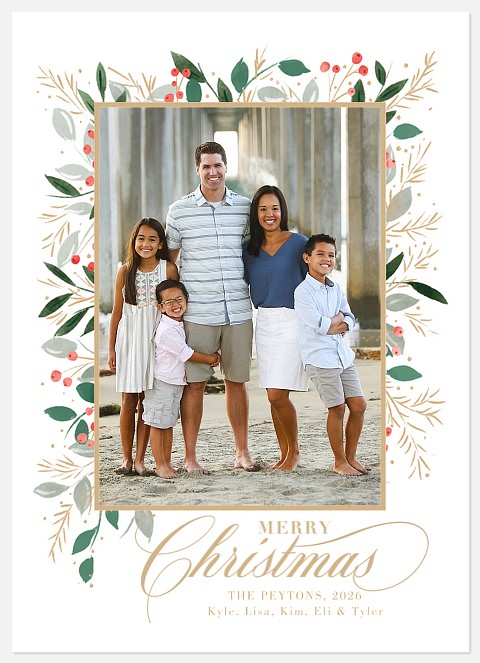 Delicate Greenery Holiday Photo Cards