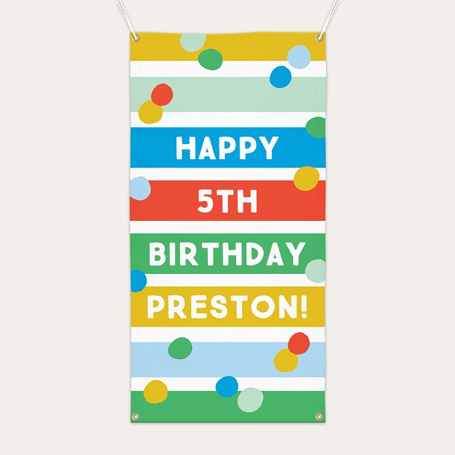 Bold Confetti Stripe Birthday Banner Custom Banners