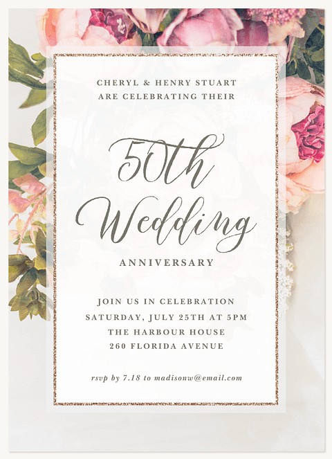 Vintage Floral Wedding Anniversary Invitations