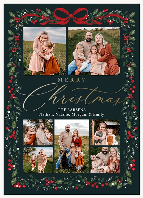 Evergreen Ribbon Personalized Holiday Cards