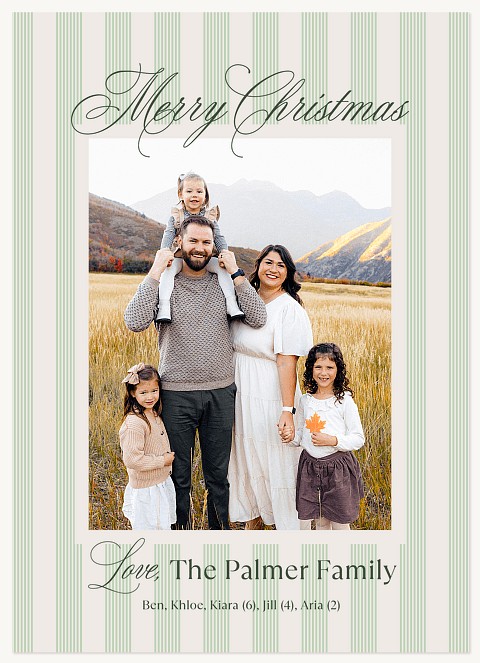 Striped Script Border Personalized Holiday Cards