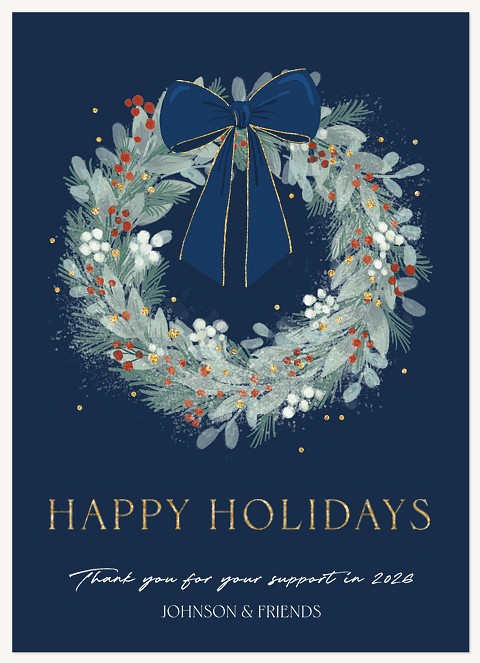 Bow Topped Wreath Business Holiday Cards