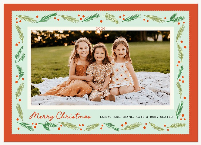 Pine Border Personalized Holiday Cards