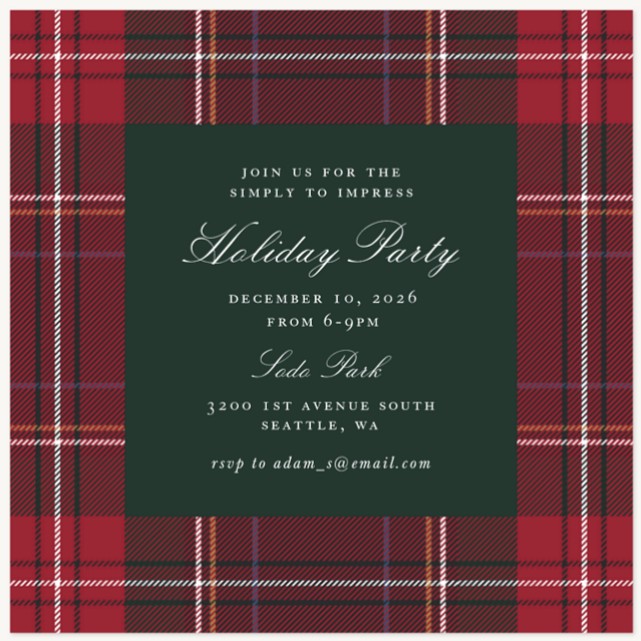 Plaid Square Party Holiday Party Invitations