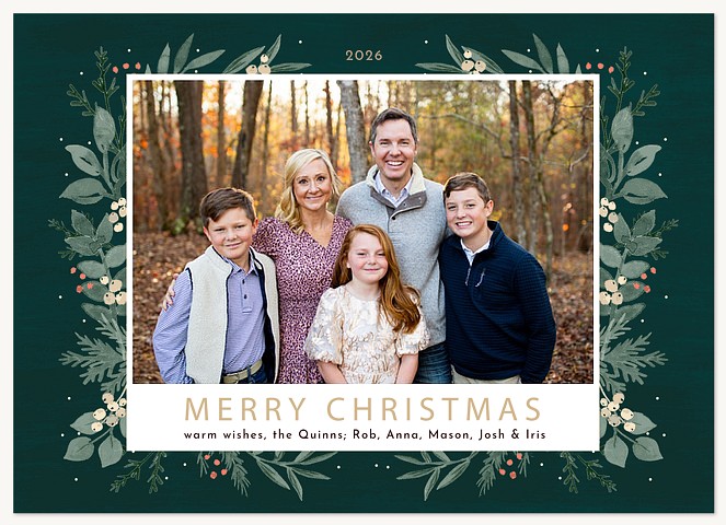Snowy Evergreens Raised Gloss Holiday Cards