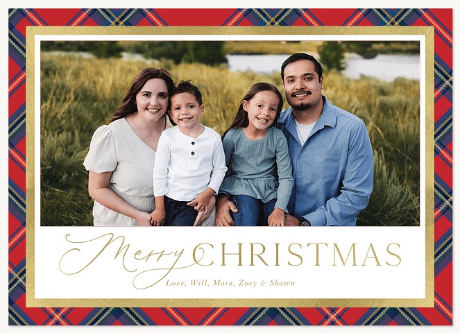 Plaid Border Personalized Holiday Cards