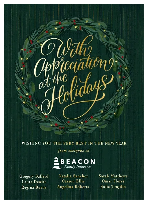 Wreath of Appreciation Business Holiday Cards