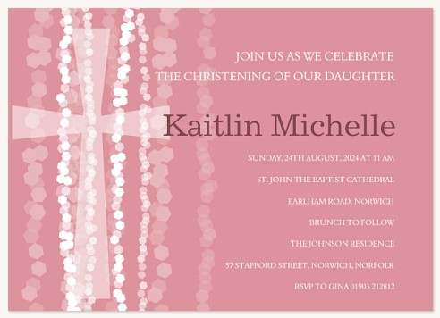 Contemporary Cross Pink Christening Invitations | Christening Invites