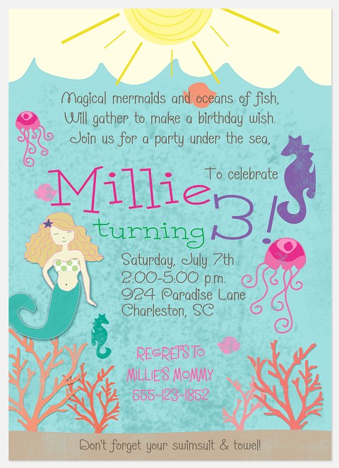 Magical Mermaid Girl Birthday Invitations