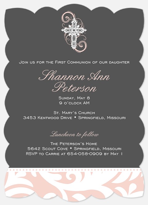 Crystal Cross Pink First Communion Invitations