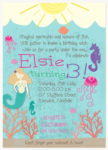 Magical Mermaid Kids Birthday Invitations