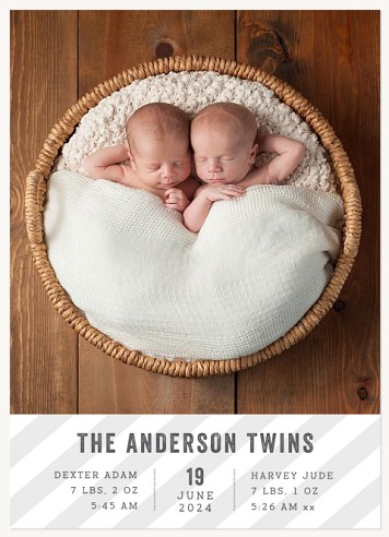 Preppy Stripes Twin Birth Announcement Cards