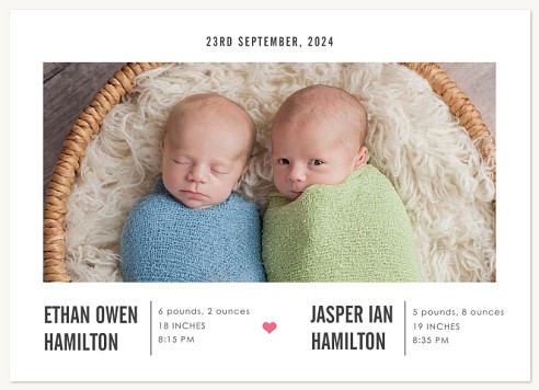 Two Bundles Twin Birth Announcement Cards