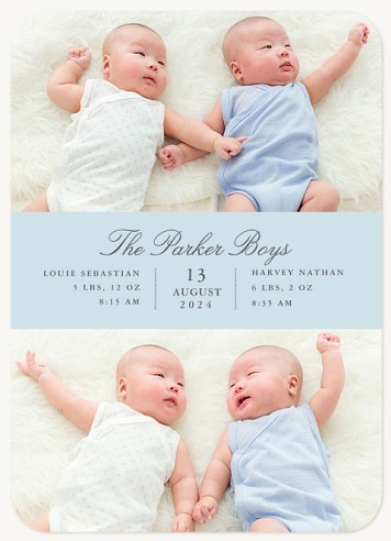Modern Elegance Twin Birth Announcement Cards