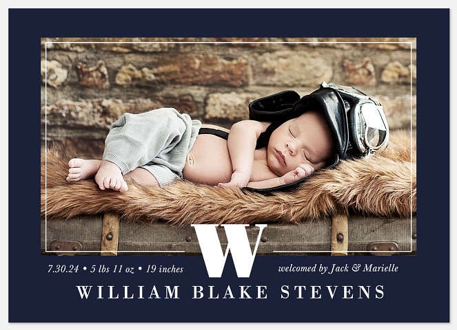 Sophisticated Monogram Baby Boy Birth Announcements