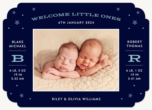 Little Dreamers Twin Birth Announcement Cards