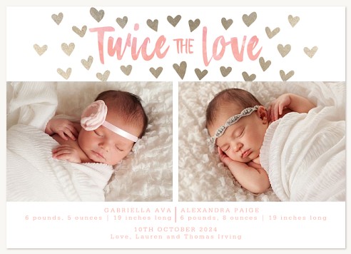 Dancing Hearts Twin Birth Announcement Cards