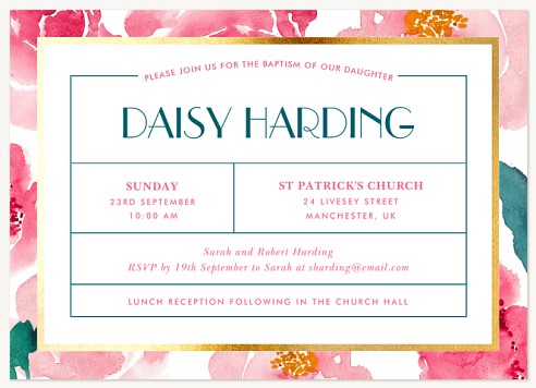 Watercolor Blooms Christening Invitations | Christening Invites