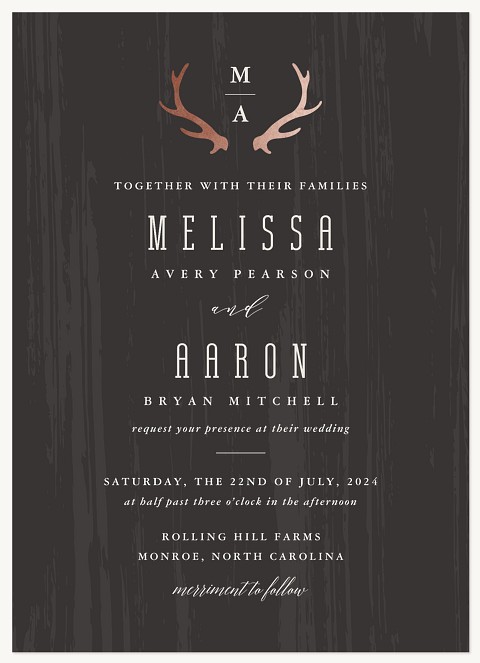 Rustic Antler Monogram Wedding Invitations