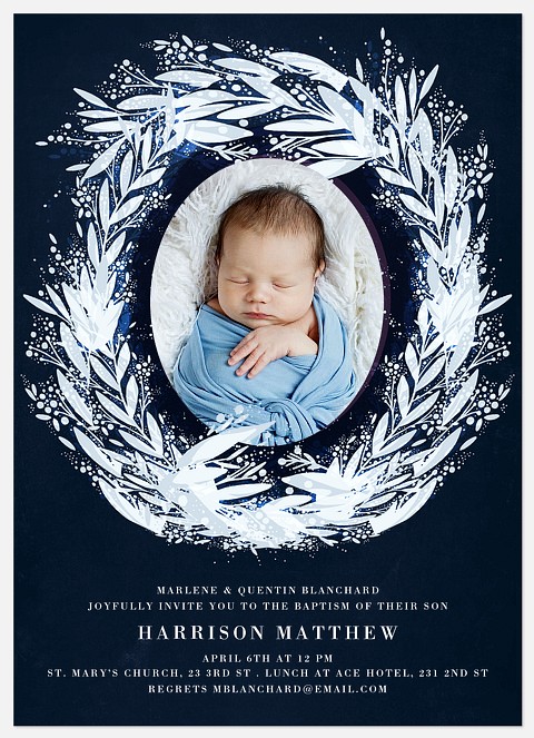 Frosted Wreath Baptism Christening Invitations