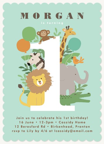 Jungle One Kids Birthday Invitations