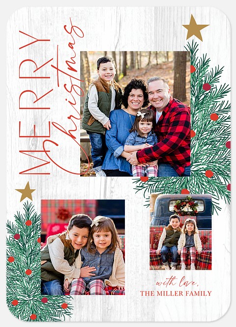 Rustic Greenery Holiday Photo Cards