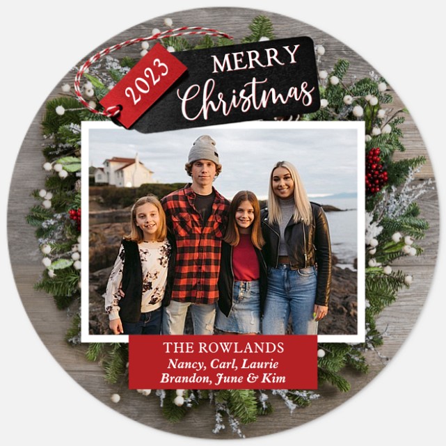 Wreath Tag Holiday Photo Cards