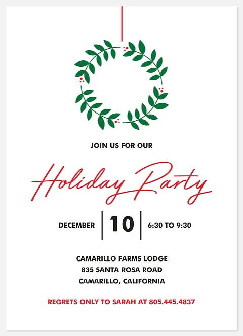 Classic Wreath Holiday Party Invitations
