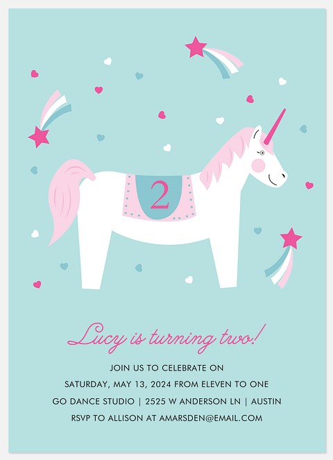 Sweet Unicorn Kids' Birthday Invitations
